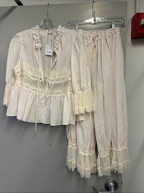 Free People Cream Lace-Trim Two-Piece Set